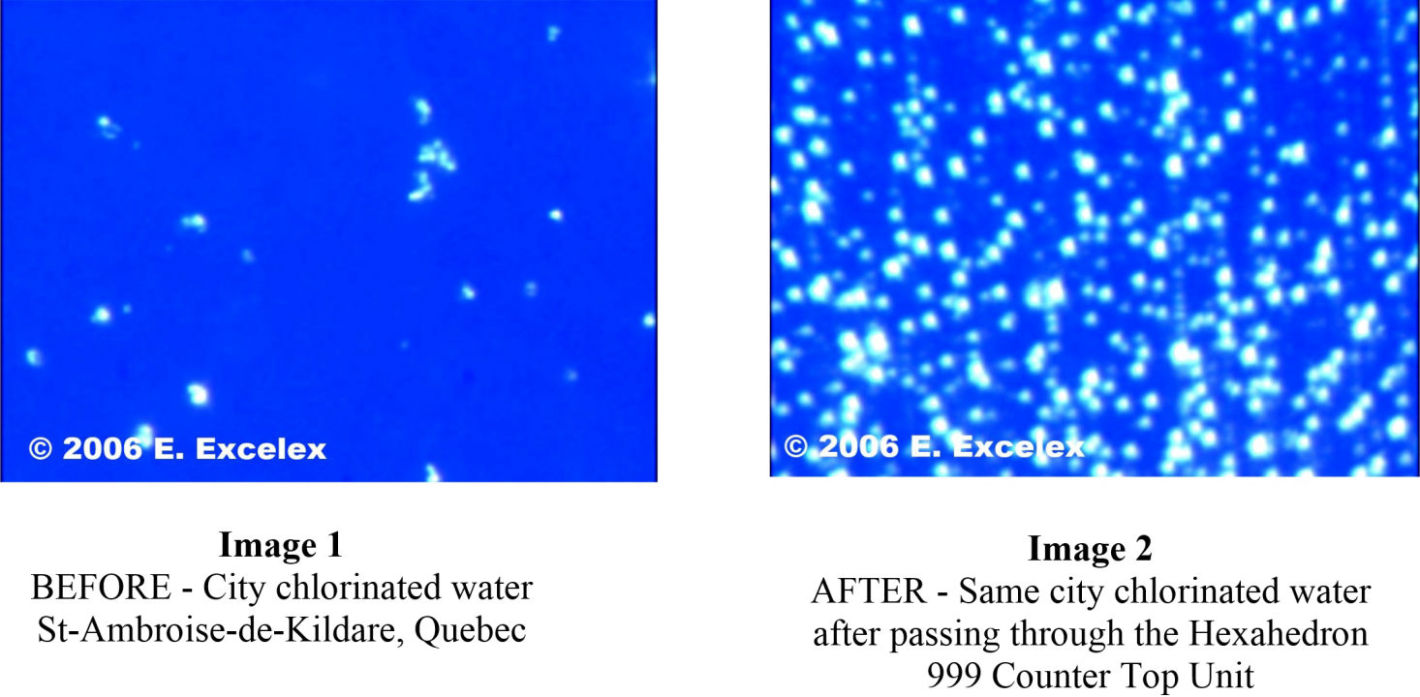 Biophotons in Hexahedron 999 Vortex Structured Water Before and After